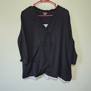 St John's Bay Black Layered Tunic Top 3X Surplice V Neck 3/4 Sleeve Plus Size